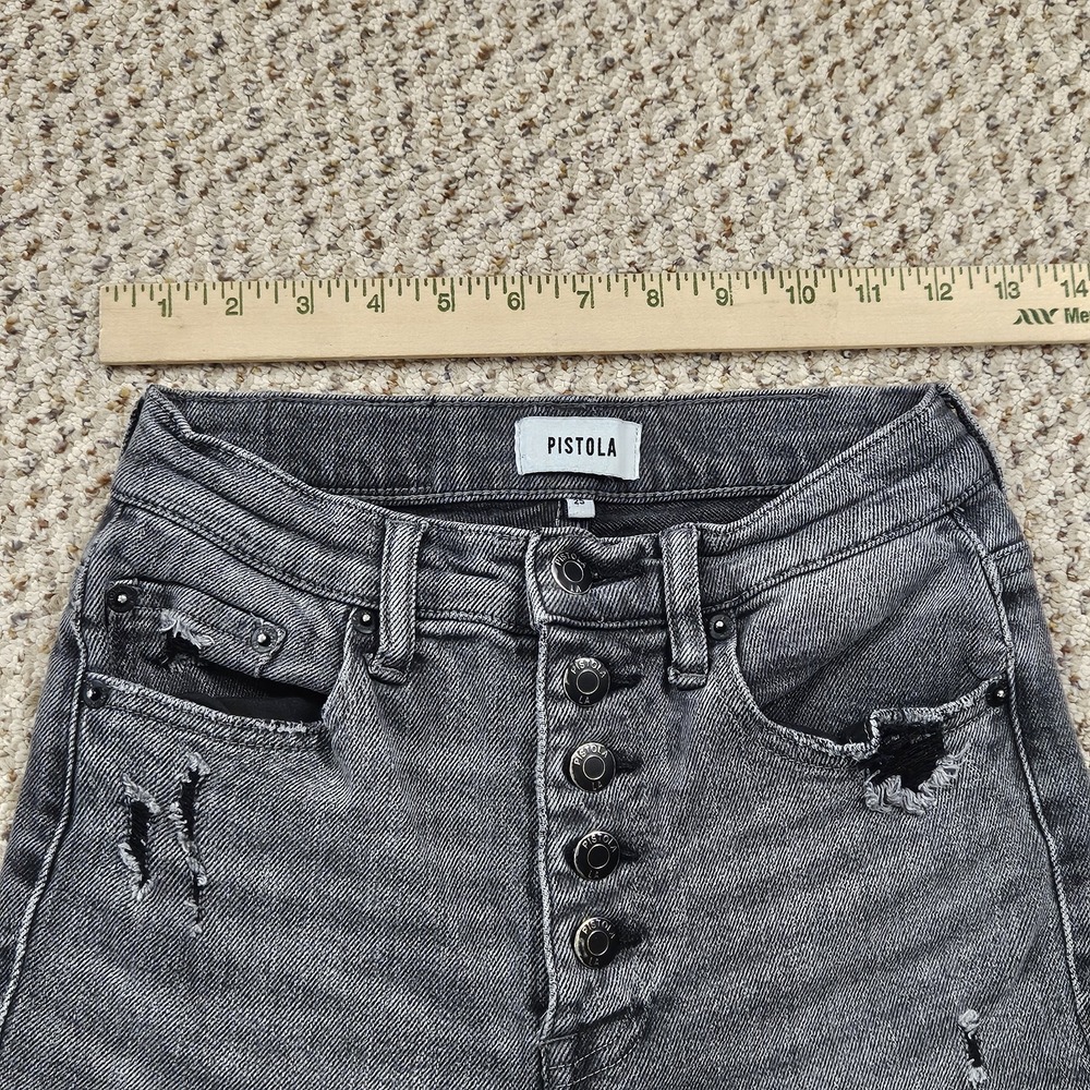 Pistola Denim Jeans Womens 25 Black/Gray Distressed Ripped Button Fly Frayed Hem - Picture 7 of 7